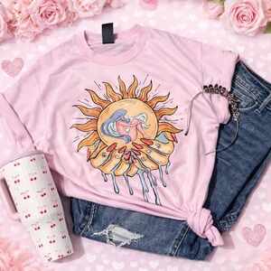 Pink Graphic Sun and Moon T-Shirt